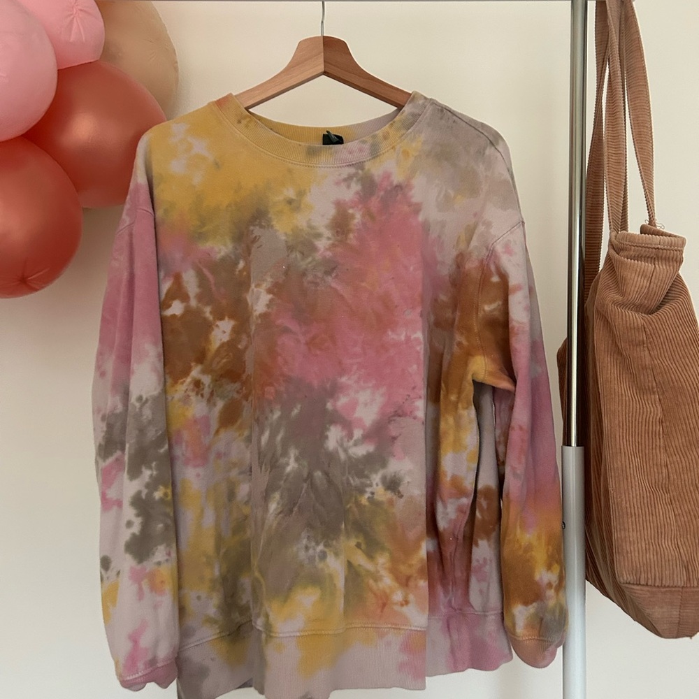 Tie-Dye Sweatshirt in Pink, Yellow, and Brown